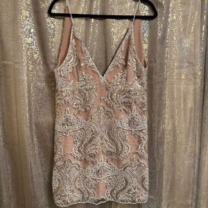 Free People Night Shimmers Gold Nude Sparkly Mini Dress Size 12